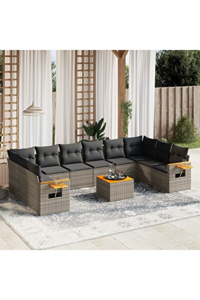 vidaxl Set canapele de gradina cu perne, 11 piese, gri, poliratan