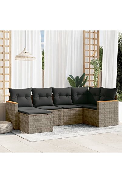 vidaxl Set mobilier gradina cu perne, 6 piese, gri, poliratan
