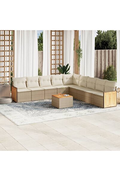 vidaxl Set canapele de gradina cu perne, 10 piese, bej, poliratan