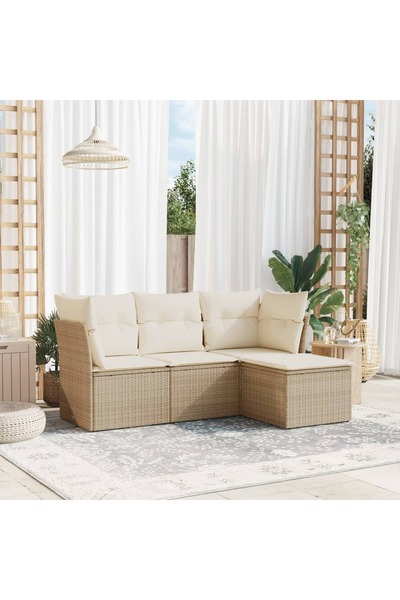vidaxl Set canapele de gradina, 4 piese, cu perne, bej, poliratan