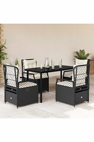 vidaxl Set mobilier de gradina cu perne, 5 piese, negru, poliratan