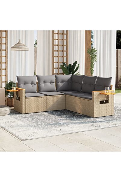 vidaxl Set canapele de gradina cu perne, 5 piese, bej, poliratan