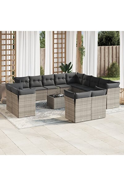 vidaxl Set mobilier de gradina cu perne, 14 piese, gri, poliratan