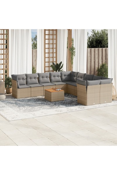 vidaxl Set canapele de gradina, 11 piese, cu perne, bej, poliratan