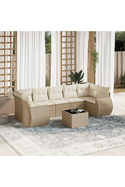 vidaxl Set canapele de gradina, 8 piese, cu perne, bej, poliratan