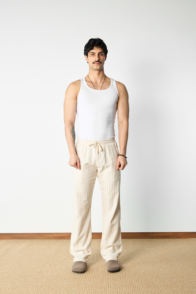 Mesfeno Cotton Linen Striped Baggy Trousers