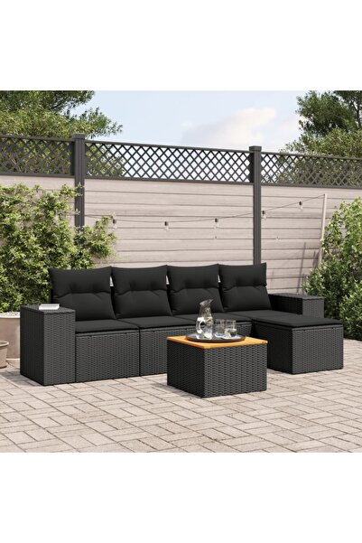 vidaxl Set mobilier de gradina cu perne, 6 piese, negru, poliratan