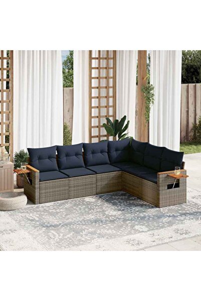 vidaxl Set canapele de gradina cu perne, 6 piese, gri, poliratan