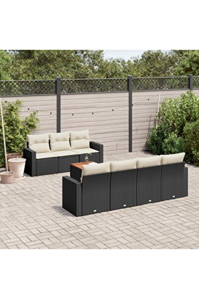 vidaxl Set mobilier de gradina cu perne, 8 piese, negru, poliratan
