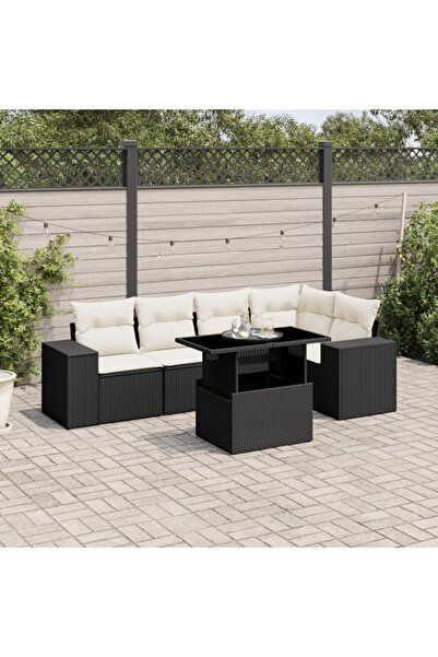 vidaxl Set mobilier de gradina cu perne, 6 piese, negru, poliratan