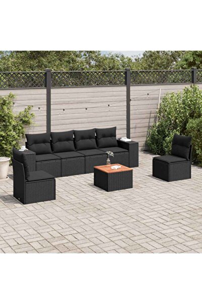 vidaxl Set canapele de gradina cu perne, 7 piese, negru, poliratan