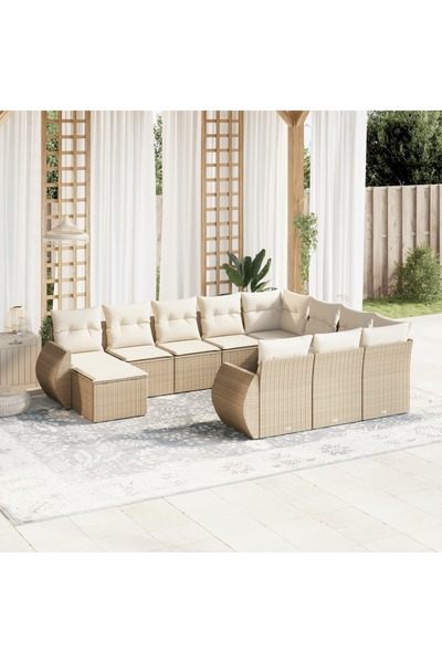 vidaxl Set canapele de gradina cu perne, 11 piese, bej, poliratan