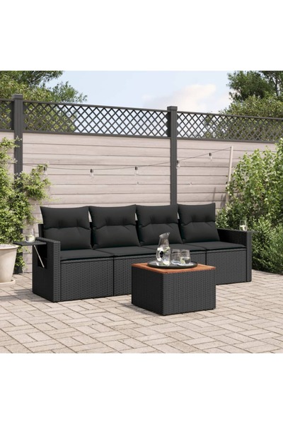 vidaxl Set mobilier de gradina cu perne, 5 piese, negru, poliratan