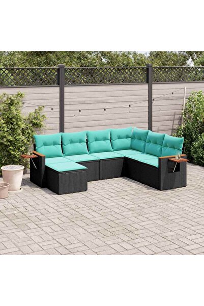 vidaxl Set canapele de gradina cu perne, 7 piese, negru, poliratan