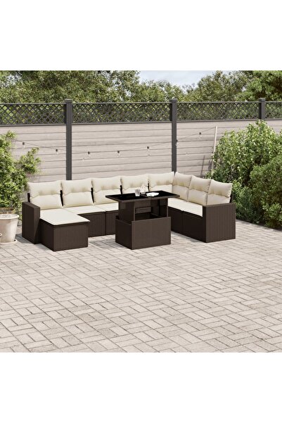 vidaxl Set canapele de gradina cu perne, 9 piese, maro, poliratan