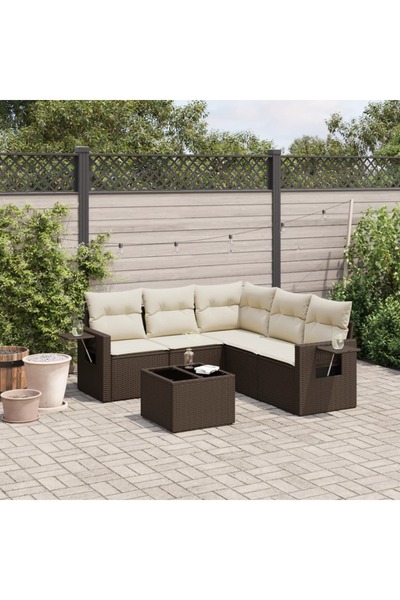 vidaxl Set canapele de gradina cu perne, 6 piese, maro, poliratan