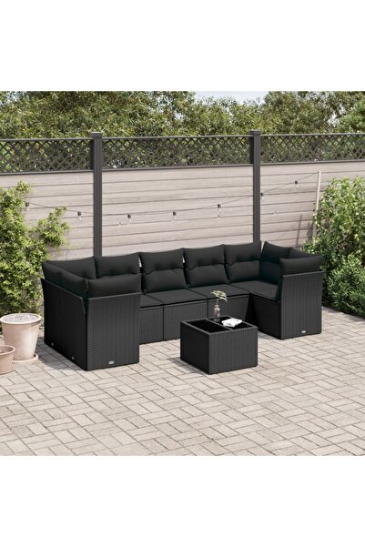 vidaxl Set mobilier de gradina cu perne, 8 piese, negru, poliratan