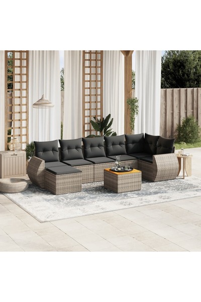 vidaxl Set canapele de gradina cu perne, 8 piese, gri, poliratan