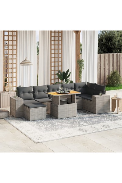 vidaxl Set canapele de gradina cu perne, 8 piese, gri, poliratan