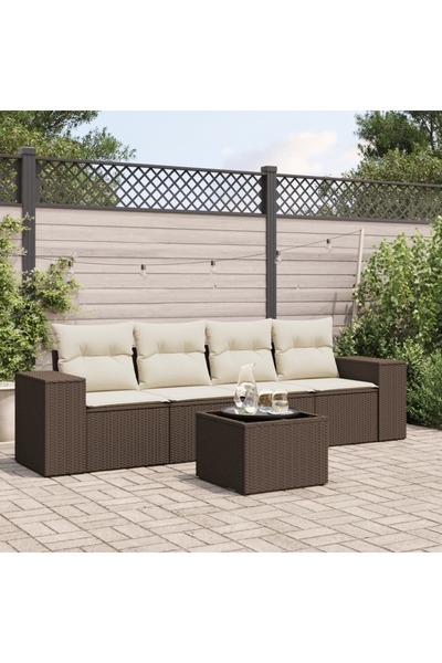 vidaxl Set canapele de gradina cu perne, 5 piese, maro, poliratan