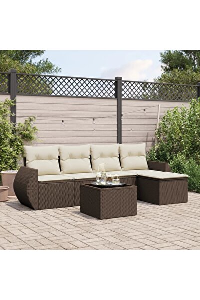 vidaxl Set canapele de gradina cu perne, 6 piese, maro, poliratan