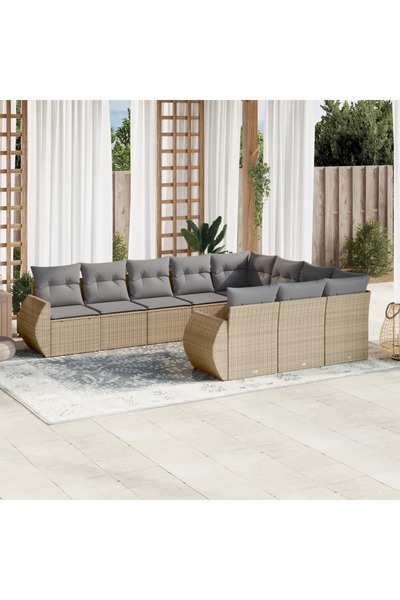vidaxl Set canapele de gradina cu perne, 10 piese, bej, poliratan