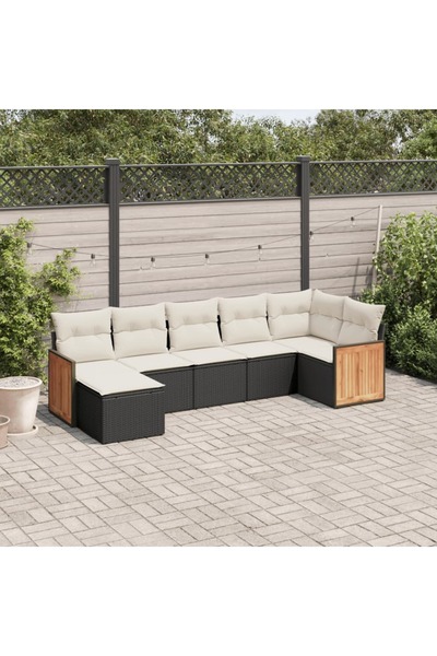 vidaxl Set canapele de gradina cu perne, 7 piese, negru, poliratan