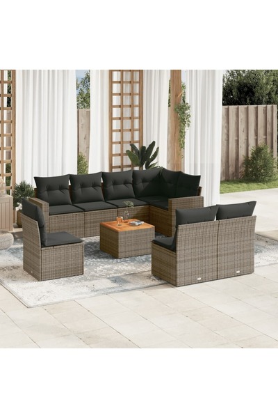 vidaxl Set canapele de gradina, 9 piese, cu perne, gri, poliratan