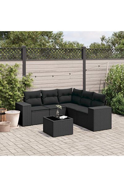 vidaxl Set mobilier de gradina cu perne, 6 piese, negru, poliratan