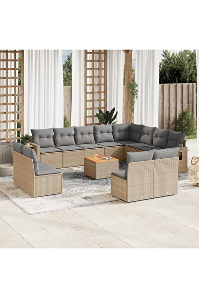 vidaxl Set canapele de gradina, 13 piese, cu perne, bej, poliratan