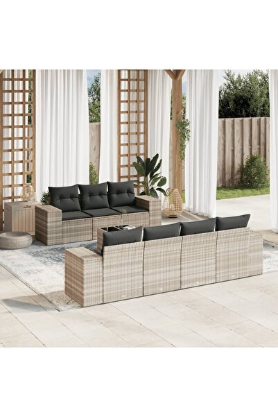 vidaxl Set mobilier de gradina cu perne, 8 piese gri deschis poliratan