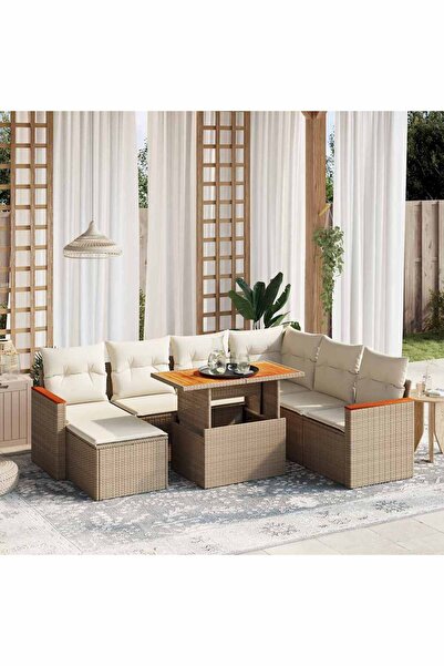 vidaxl Set canapele de gradina, 8 piese, cu perne, bej, poliratan