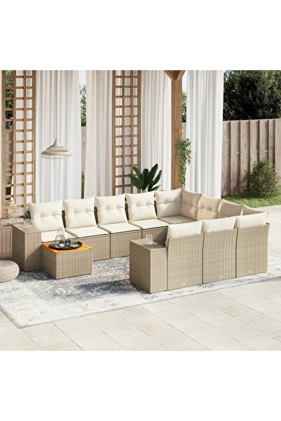 vidaxl Set canapele de gradina cu perne, 11 piese, bej, poliratan