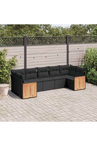 vidaxl Set canapele de gradina cu perne, 7 piese, negru, poliratan