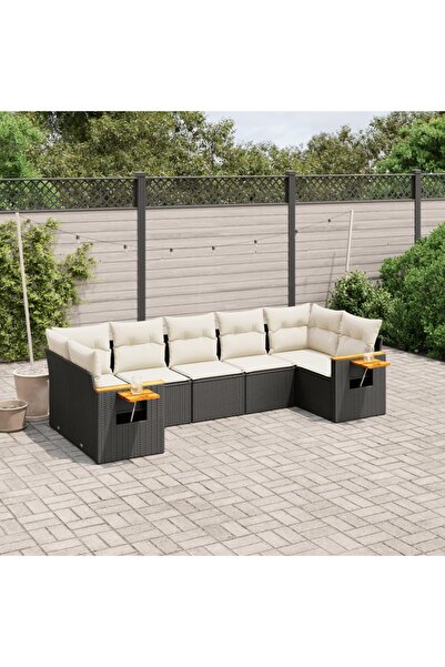 vidaxl Set canapele de gradina cu perne, 7 piese, negru, poliratan