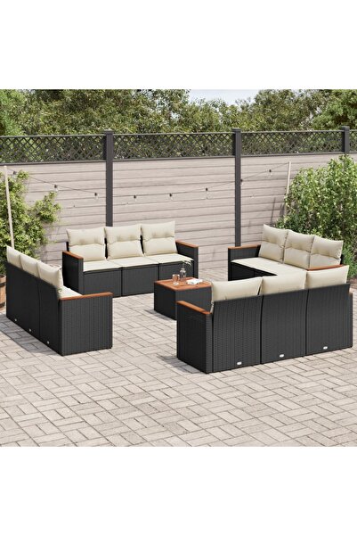 vidaxl Set mobilier de gradina cu perne, 13 piese, negru, poliratan