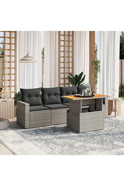 vidaxl Set canapea de gradina cu perne, 5 piese, gri, poliratan