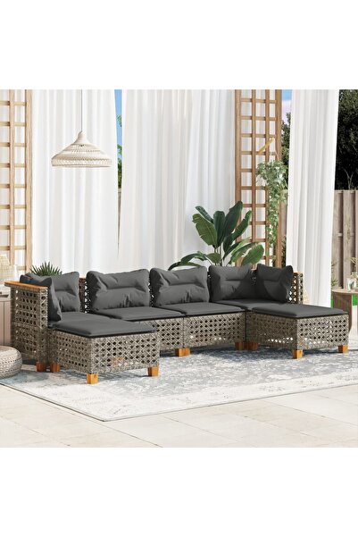 vidaxl Set mobilier gradina cu perne, 6 piese, gri, poliratan