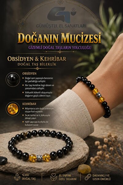 GÜMÜŞTEL EL SANATLARI سوار من حجر العنبر والأوبسيديان معتمد