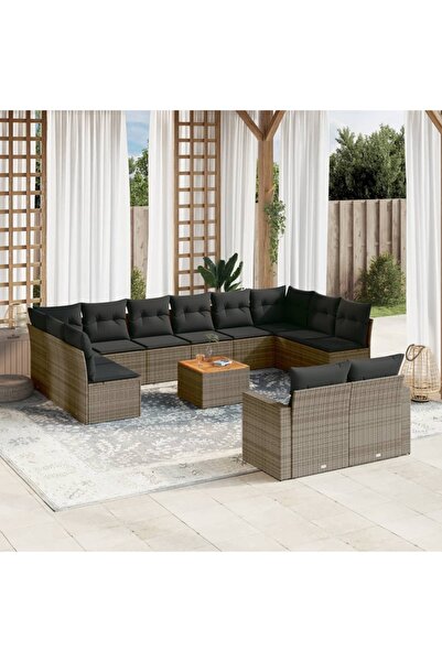 vidaxl Set mobilier de gradina cu perne, 13 piese, gri, poliratan