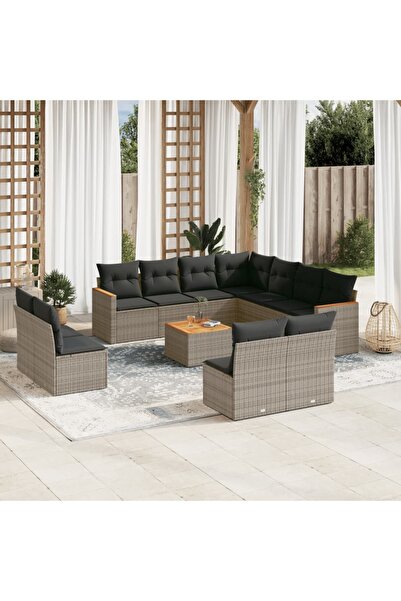 vidaxl Set canapea de gradina cu perne, 12 piese, gri, poliratan