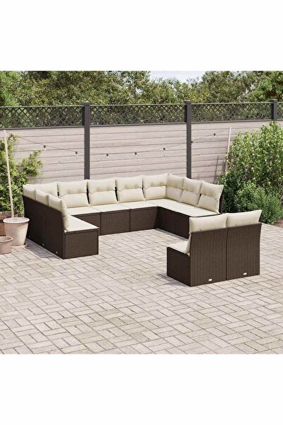 vidaxl Set canapele de gradina cu perne, 11 piese, maro, poliratan