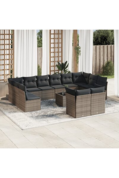 vidaxl Set mobilier de gradina cu perne, 13 piese, gri, poliratan