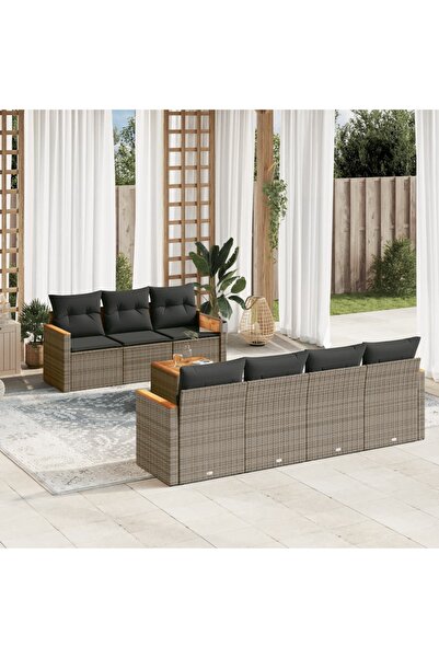 vidaxl Set canapele de gradina cu perne, 8 piese, gri, poliratan