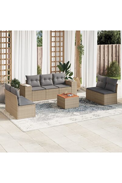 vidaxl Set canapele de gradina, 8 piese, cu perne, bej, poliratan