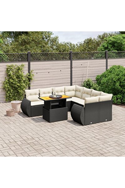 vidaxl Set mobilier de gradina cu perne, 9 piese, negru, poliratan