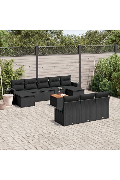 vidaxl Set canapele de gradina cu perne, 11 piese, negru, poliratan