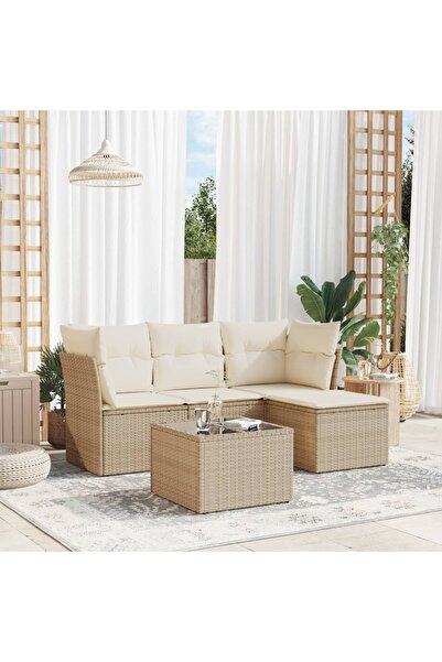 vidaxl Set canapele de gradina cu perne, 5 piese, bej, poliratan