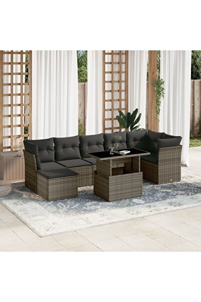 vidaxl Set canapele de gradina cu perne, 8 piese, gri, poliratan