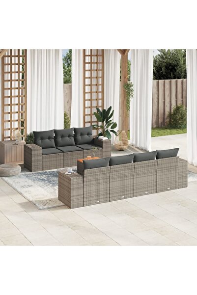 vidaxl Set canapele de gradina cu perne, 8 piese, gri, poliratan
